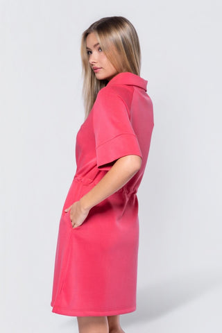Mina Half Zip Dress Short Sleeve 37" (Coral)