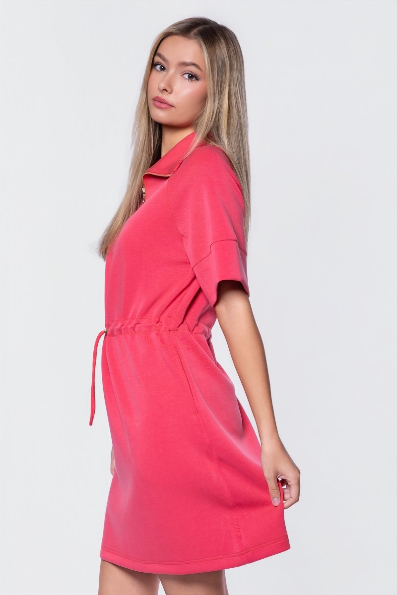Mina Half Zip Dress Short Sleeve 37" (Coral)