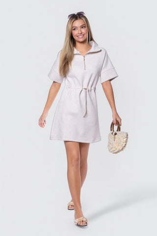 Mina Half Zip Dress Short Sleeve 37" (Ivory Heather)