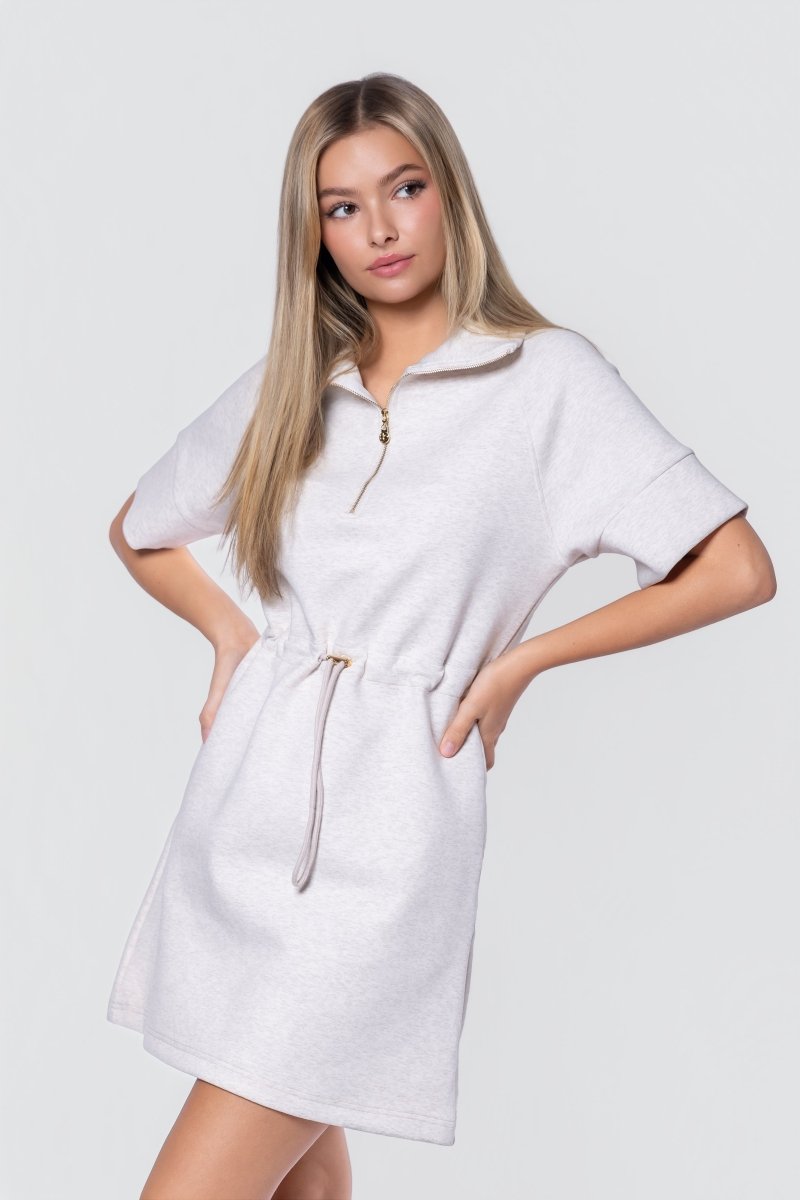 Mina Half Zip Dress Short Sleeve 37" (Ivory Heather)