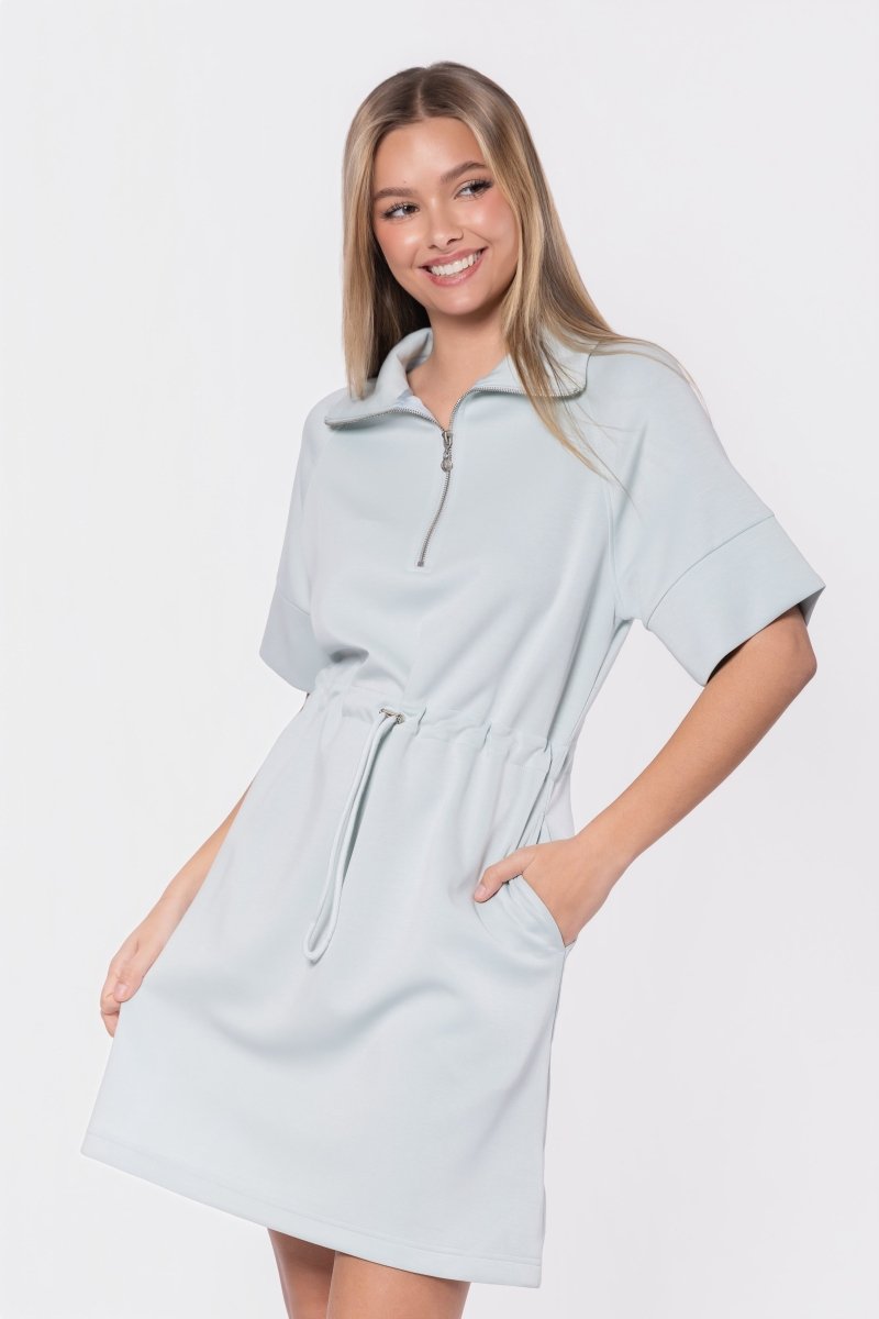 Mina Half Zip Dress Short Sleeve 37" (Mint) - Glamourous Grace