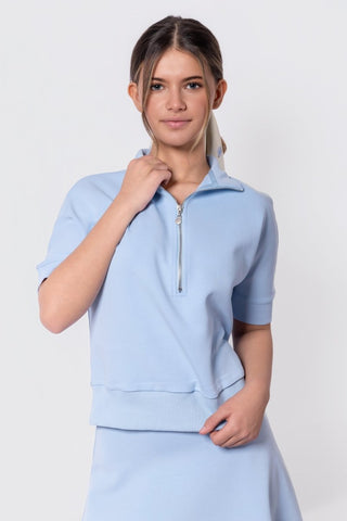 Mina Half Zip Top Short Sleeve (Baby Blue)