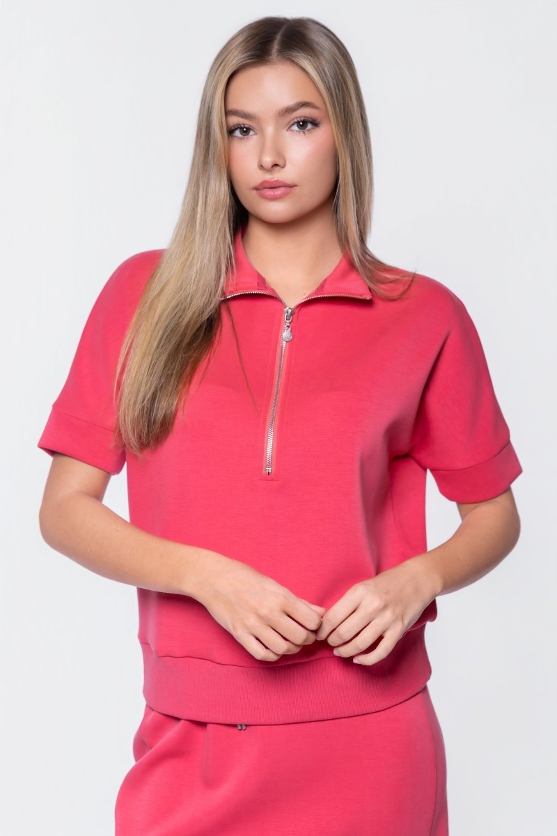 Mina Half Zip Top Short Sleeve (Coral) - Glamourous Grace