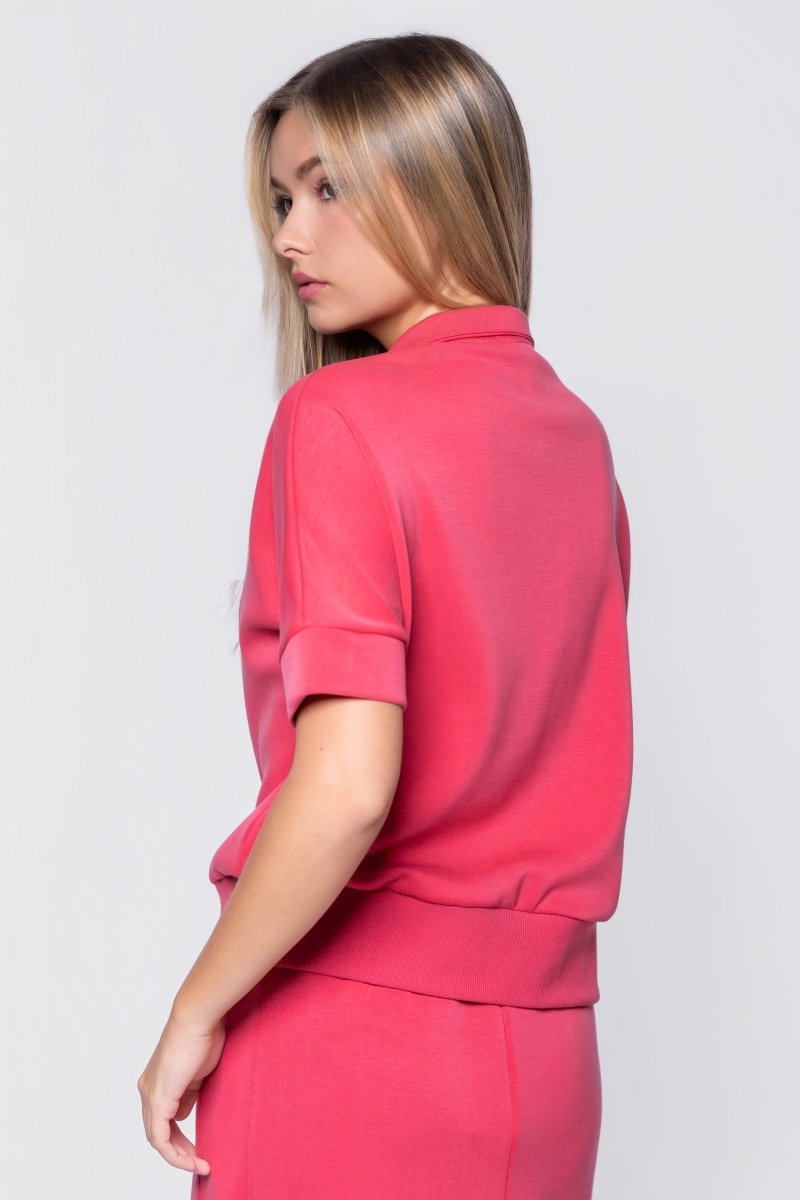 Mina Half Zip Top Short Sleeve (Coral) - Glamourous Grace