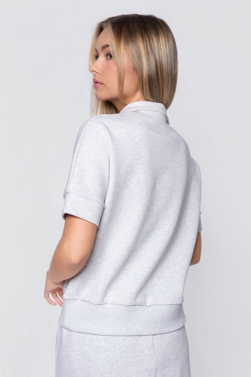 Mina Half Zip Top Short Sleeve (Light Grey) - Glamourous Grace