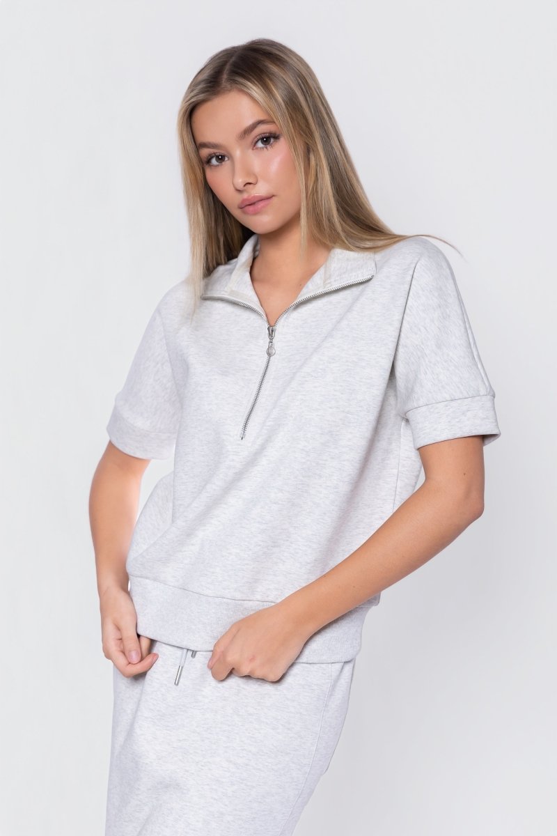 Mina Half Zip Top Short Sleeve (Light Grey) - Glamourous Grace