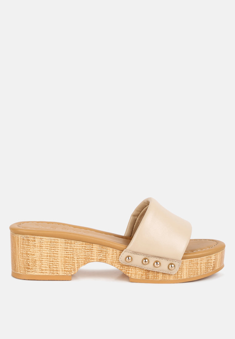 Minny Textured Heel Leather Slip On Sandals - Glamourous Grace