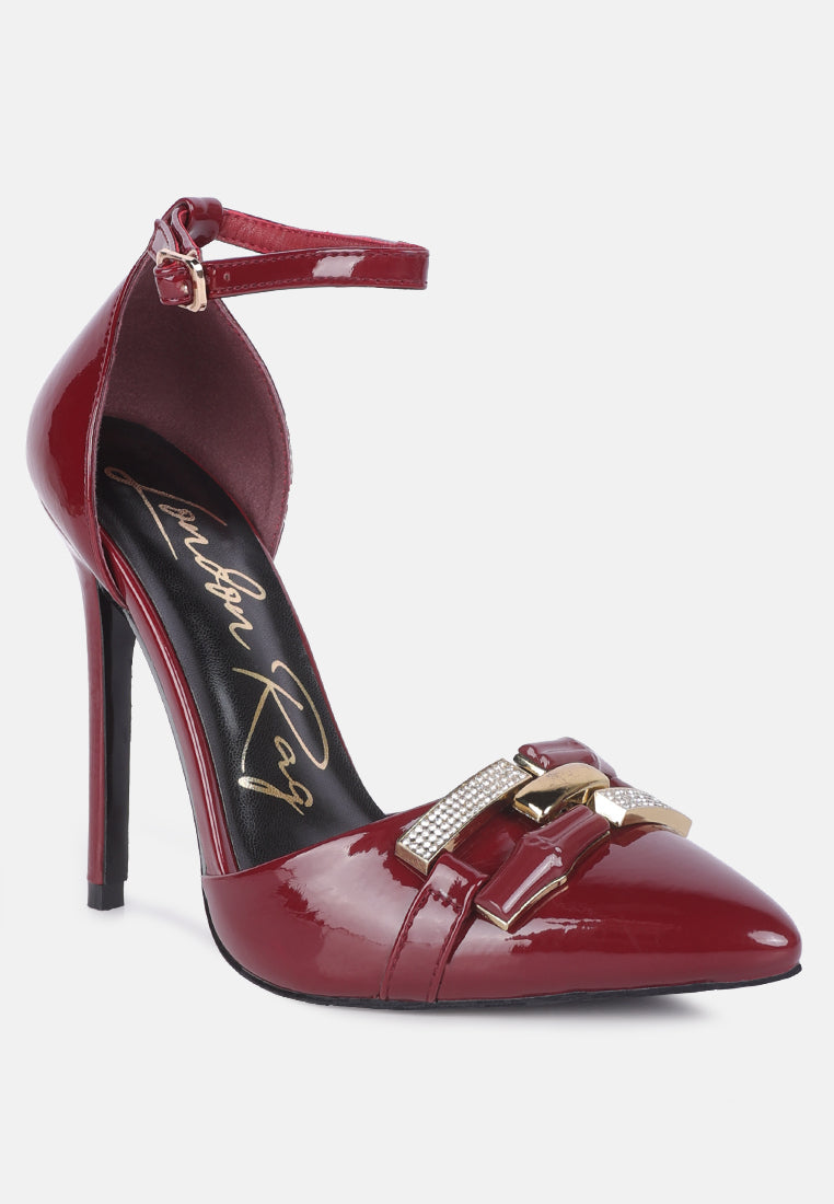 Mocktail Buckle Embellished Stiletto Heels - Glamourous Grace