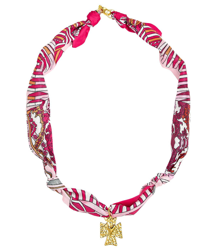 Mollie Pink Cross Scarf Necklace - Glamourous Grace