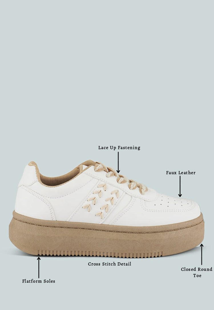 Monigue Faux Leather Cross Stitch Detail Sneakers