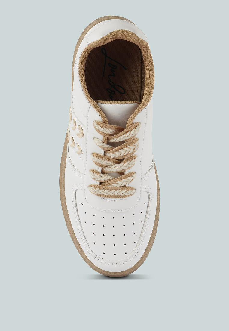 Monigue Faux Leather Cross Stitch Detail Sneakers - Glamourous Grace