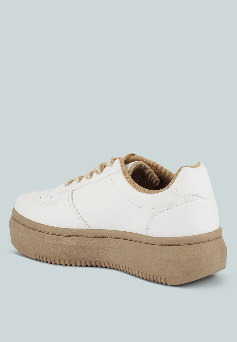 Monigue Faux Leather Cross Stitch Detail Sneakers - Glamourous Grace