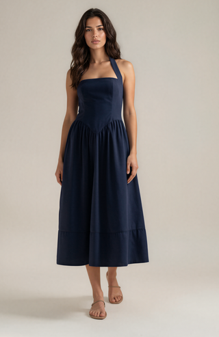Moira Navy Halter Midi Dress