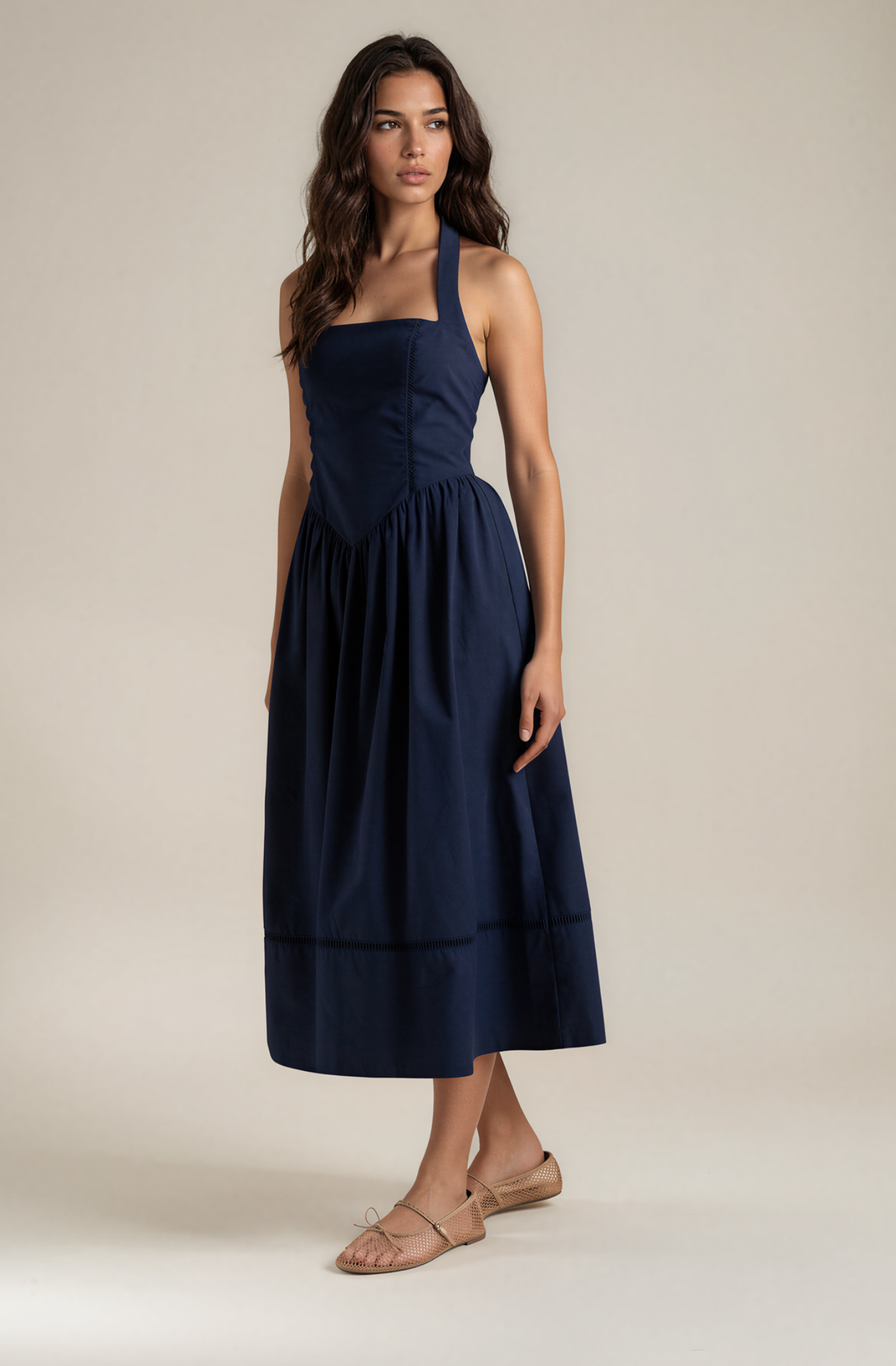 Moira Navy Halter Midi Dress