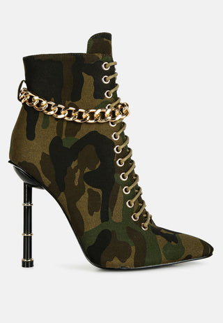 Moulin Ringed Stiletto Camouflage Ankle Boot - Glamourous Grace