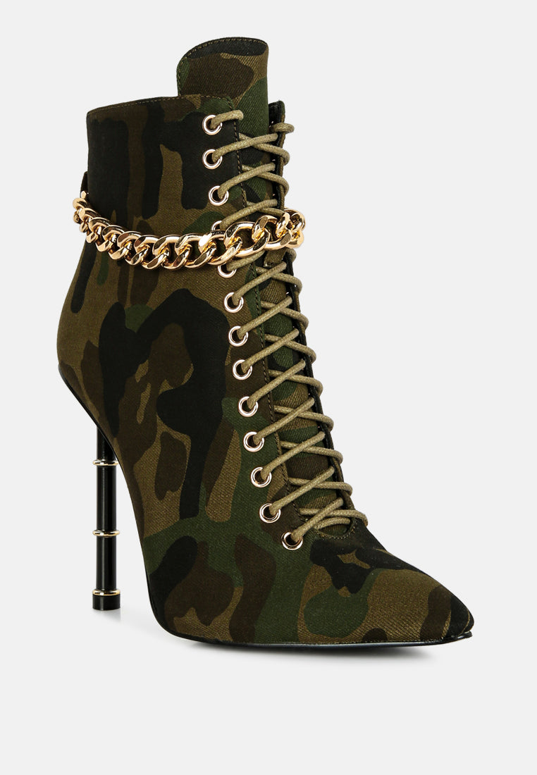 Moulin Ringed Stiletto Camouflage Ankle Boot - Glamourous Grace