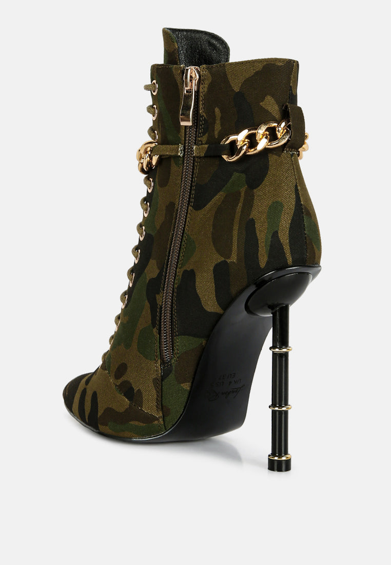 Moulin Ringed Stiletto Camouflage Ankle Boot - Glamourous Grace