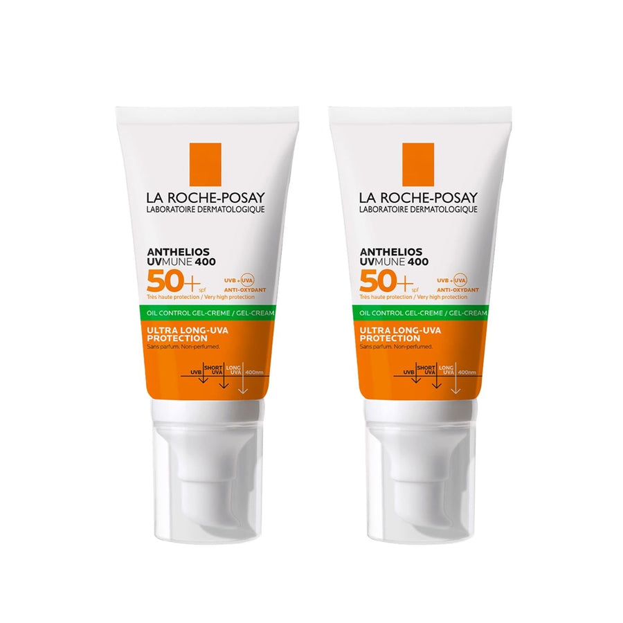 La Roche-Posay Anthelios UVMune400 SPF 50+ Oil Control Sunscreen - 2 x 50ml - UVA/UVB Protection for Oily, Acne-Prone Skin