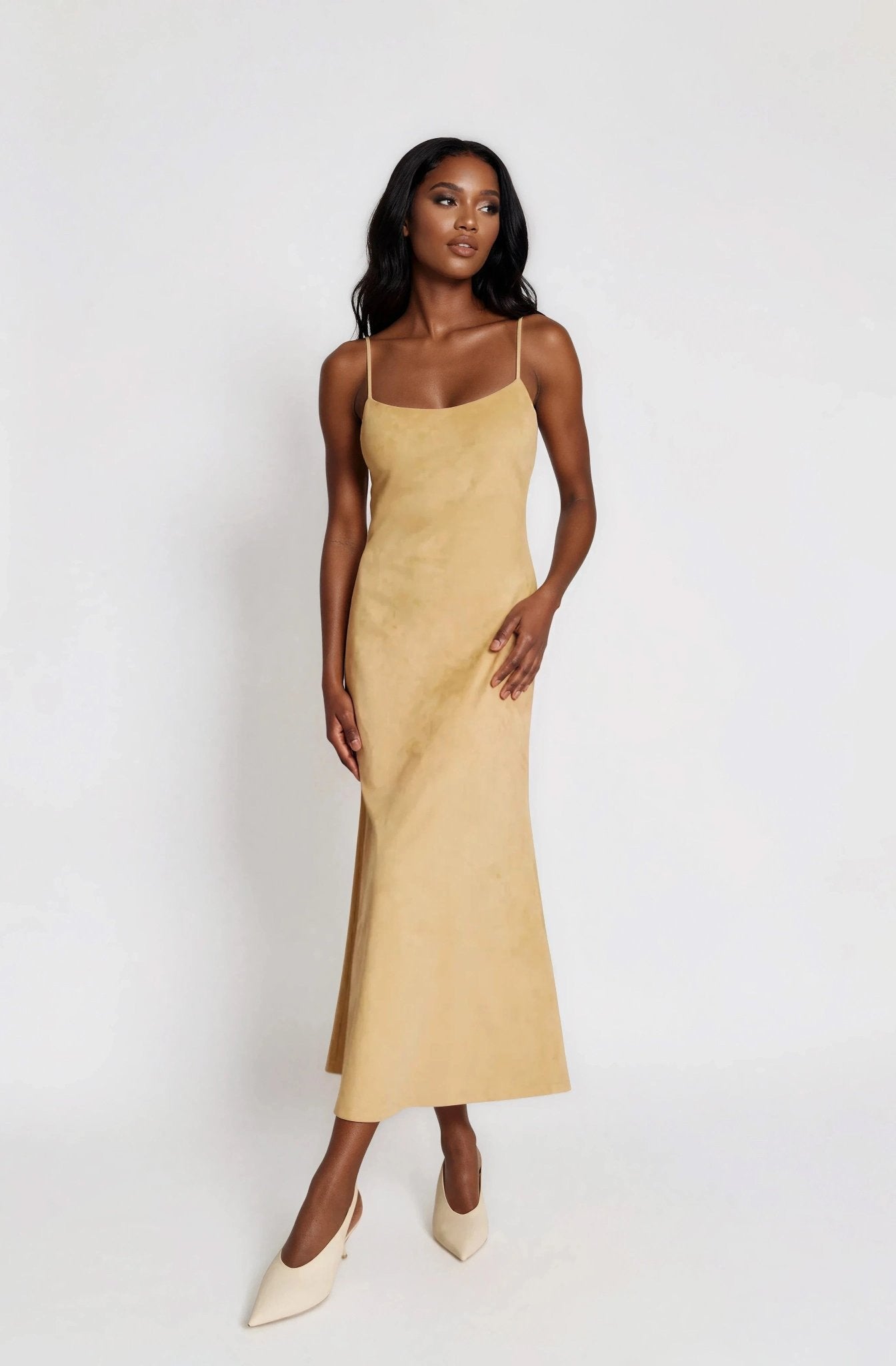 Nadira Faux Suede Dress – Soft Camel (Final Sale) - Glamourous Grace