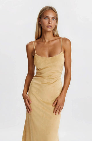 Nadira Faux Suede Dress – Soft Camel (Final Sale) - Glamourous Grace