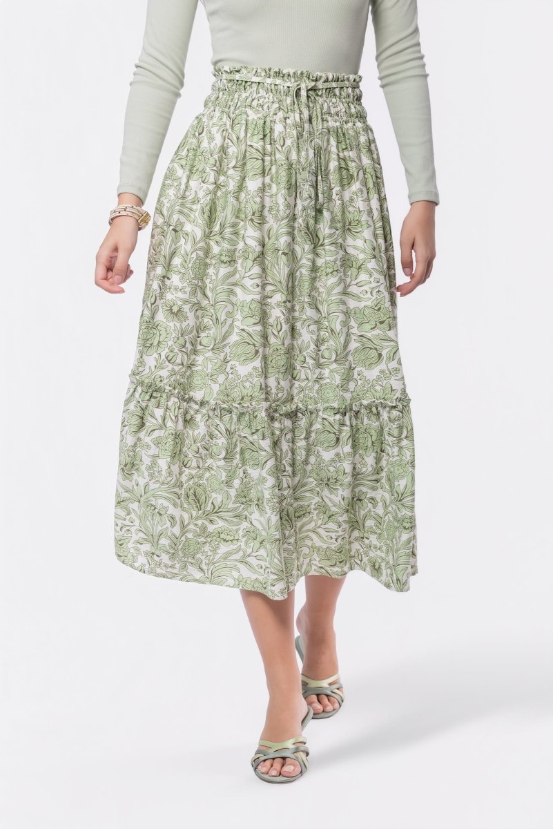 Nancy Skirt (White/Green) - Glamourous Grace
