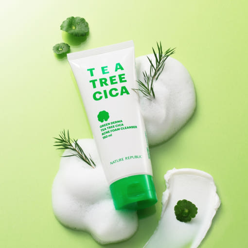 [NATURE REPUBLIC] Green Derma Tea Tree Cica Acne Foam Cleanser 150ml - Glamourous Grace