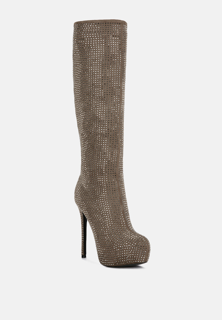 Nebula Rhinestone Embellished Stiletto Calf Boots - Glamourous Grace