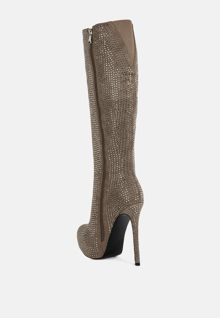 Nebula Rhinestone Embellished Stiletto Calf Boots - Glamourous Grace