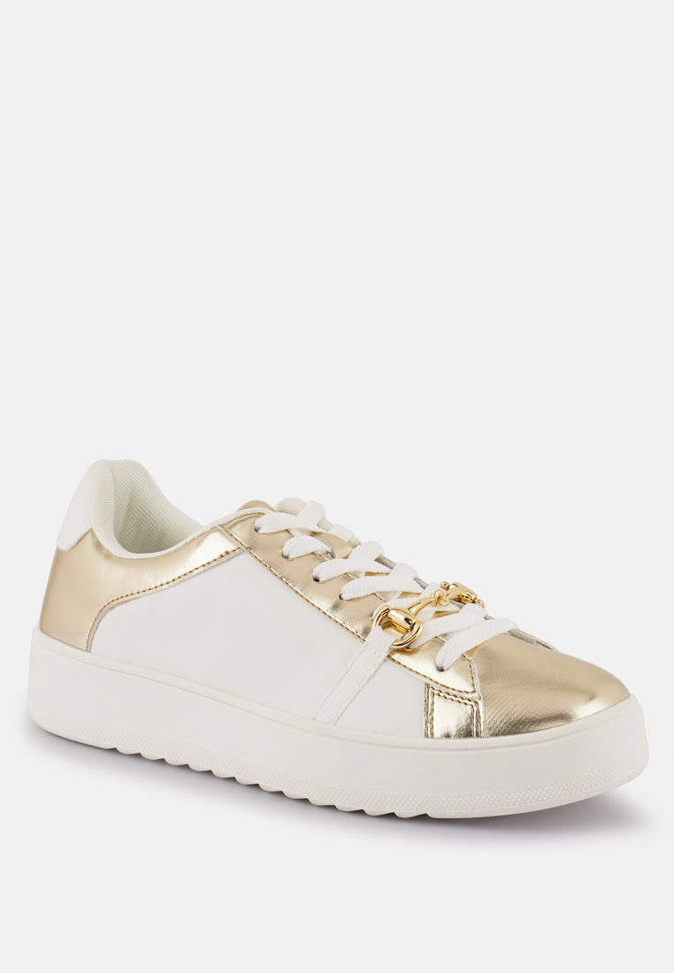 Nemo Contrasting Metallic Faux Leather Sneakers - Glamourous Grace