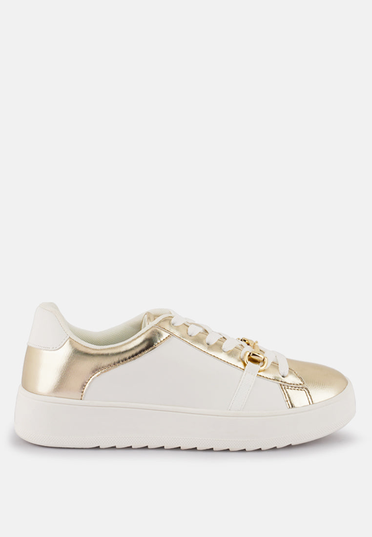 Nemo Contrasting Metallic Faux Leather Sneakers - Glamourous Grace