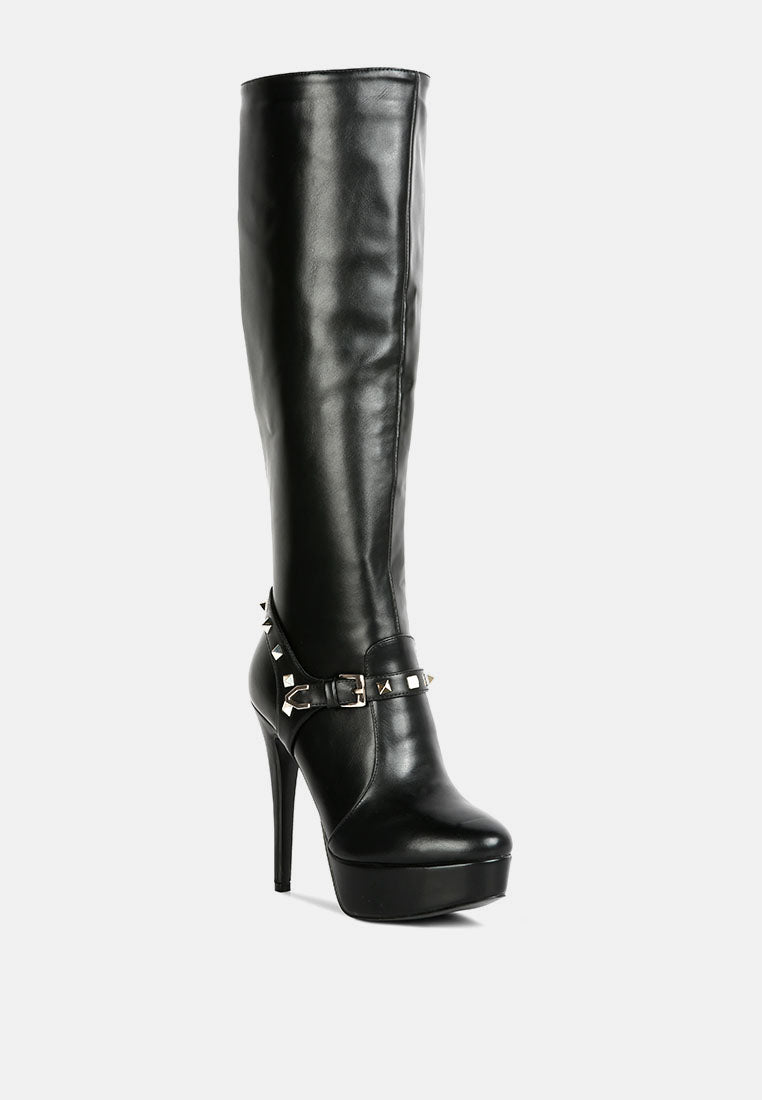 Nephele Studs Embellished Stiletto Calf Boots - Glamourous Grace