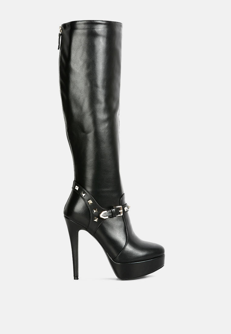 Nephele Studs Embellished Stiletto Calf Boots - Glamourous Grace