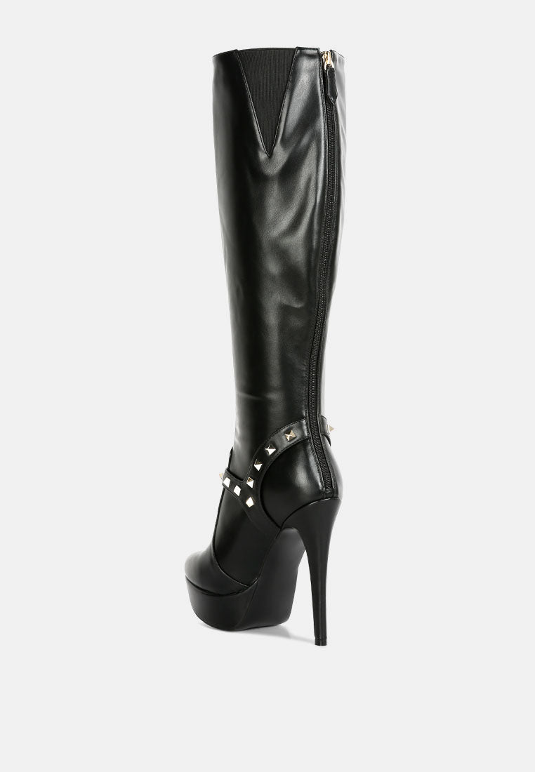 Nephele Studs Embellished Stiletto Calf Boots - Glamourous Grace