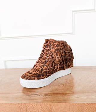 Nick Fringe Sneaker Wedge in Leopard - Glamourous Grace