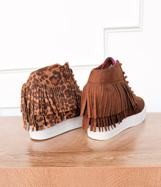 Nick Fringe Sneaker Wedge in Leopard - Glamourous Grace