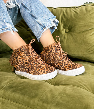 Nick Fringe Sneaker Wedge in Leopard - Glamourous Grace