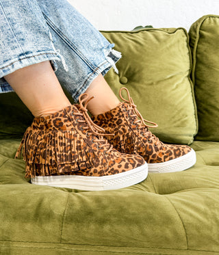 Nick Fringe Sneaker Wedge in Leopard - Glamourous Grace