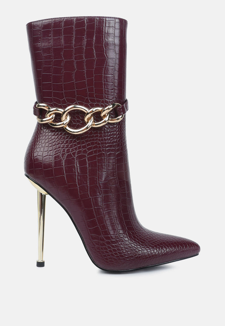 Nicole Croc Patterned High Heeled Ankle Boots - Glamourous Grace