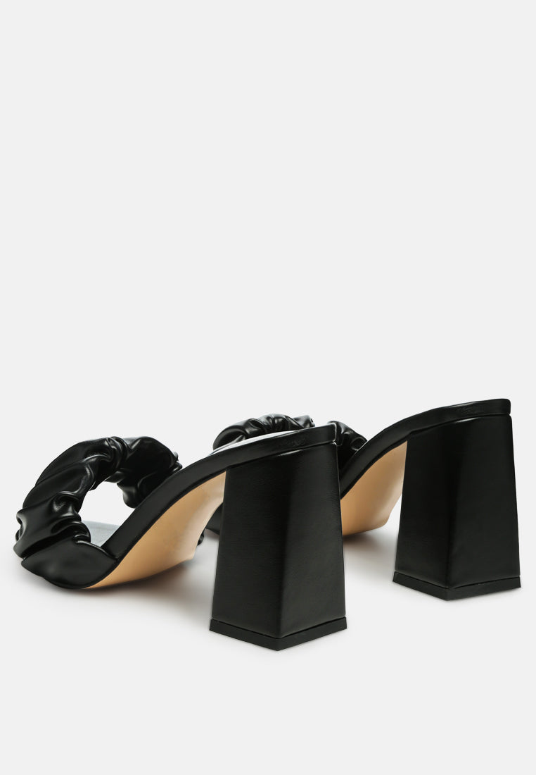 Noie Ruched Strap Block Heel Sandals - Glamourous Grace