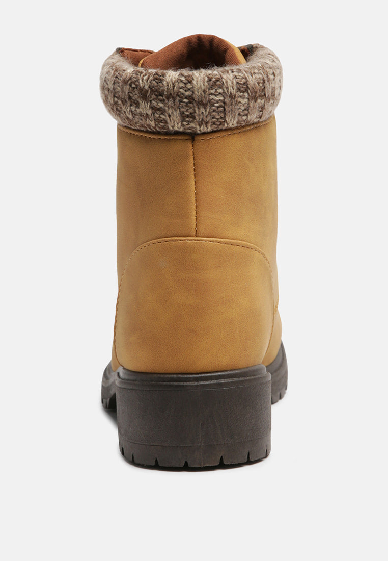 Nora Knitted Collared Cushion Lace-Up Boots - Glamourous Grace