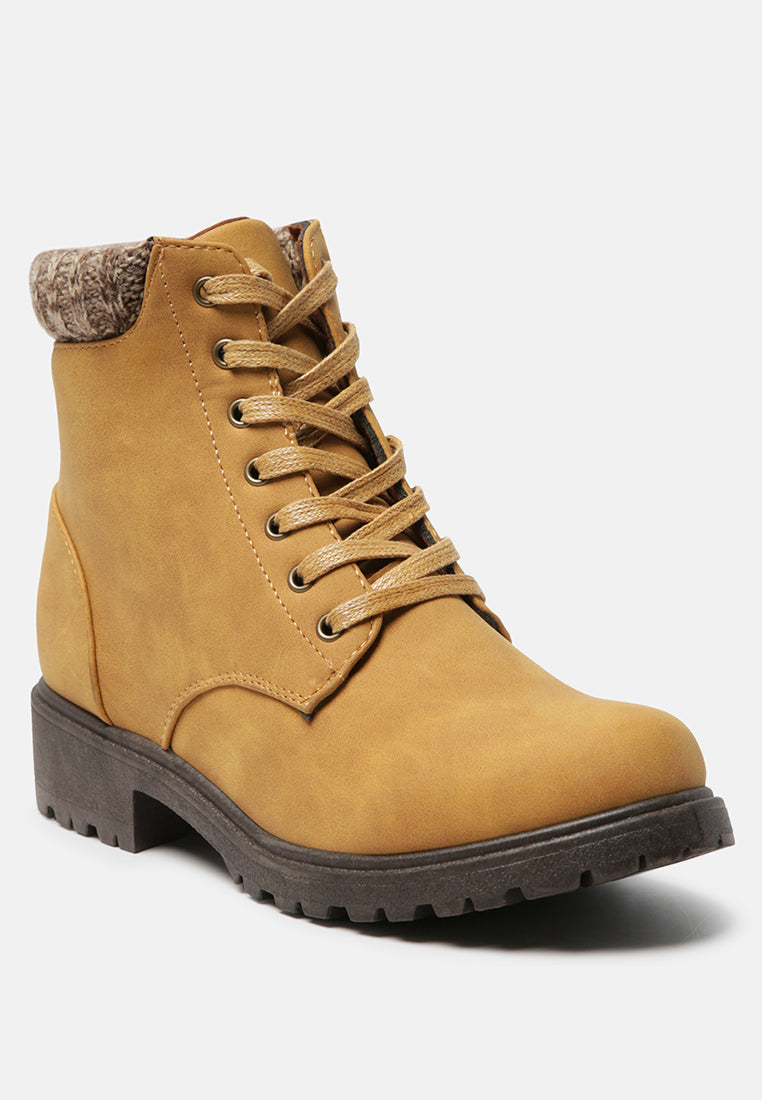 Nora Knitted Collared Cushion Lace-Up Boots - Glamourous Grace
