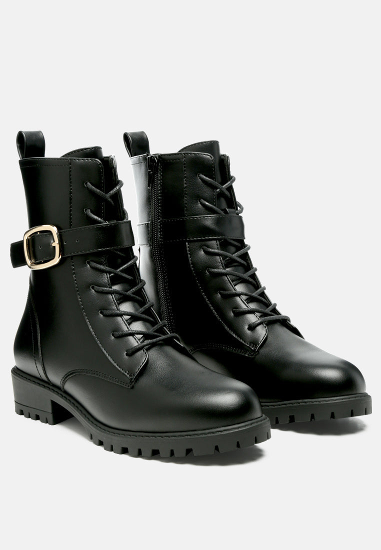 Norsa Lace-Up Buckled Biker Boots - Glamourous Grace