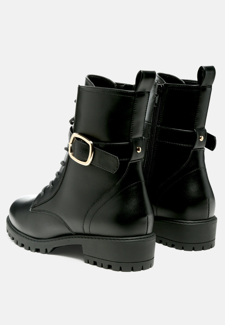 Norsa Lace-Up Buckled Biker Boots - Glamourous Grace