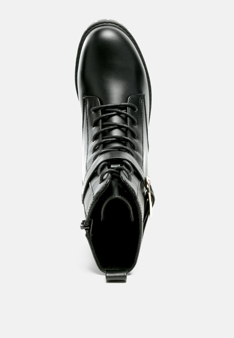 Norsa Lace-Up Buckled Biker Boots - Glamourous Grace