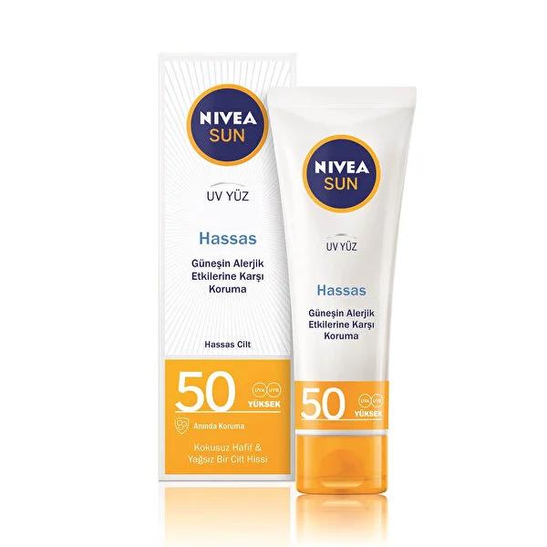 Nivea Sun Sensitive Skin Soothing Moisturizing Face Sunscreen Cream SPF 50 - Non-Greasy, Dermatologically Tested, 1.69 fl oz - Glamourous Grace