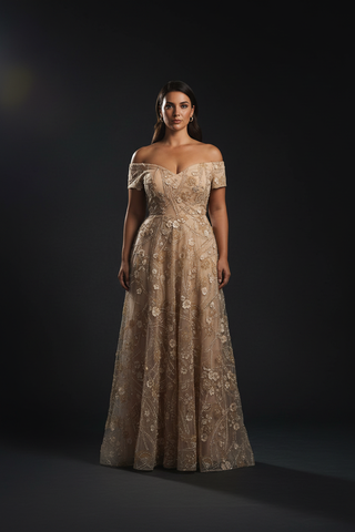 Off Shoulder A-Line Floral Gown – Dark Cinematic