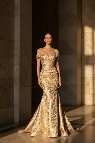 Off Shoulder Brocade Mermaid - Dark Marble Setting