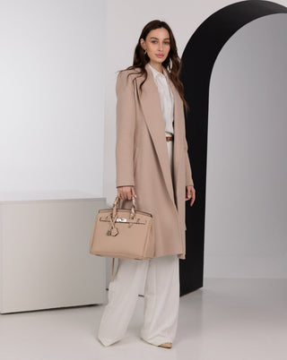 Geneva Classic Wraparound Wool Blend Overcoat in Beige