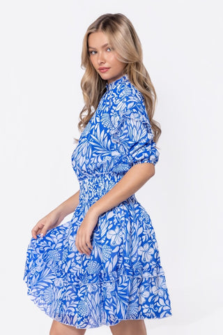 Olivia Dress 39" (Blue Pattern)