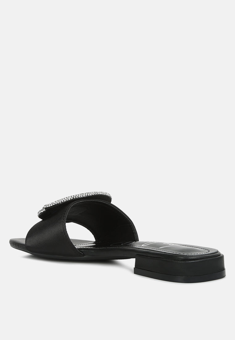 Ollilie Rhinestones Embellished Brooch Slip On Sandals - Glamourous Grace